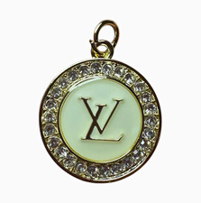 Louis Vuitton Round Cream and Gold Logo Zipper Pull Charm with Clear Stones picture