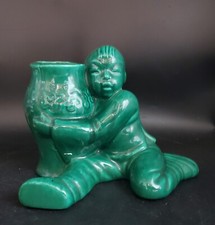 Vintage Gilner California Pottery Asian Boy Vase Green 1950 Succulent Planter picture