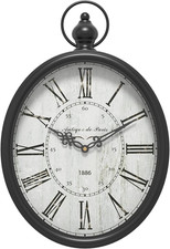 Menterry Large Oval Retro Wall Clock in Rustic Antique Black Finish picture