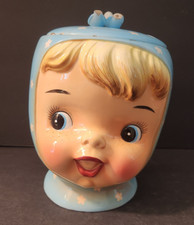 DAMAGED Vintage Napco Miss Cutie Pie Cookie Jar Blue A3505/BL Japan 1950s picture