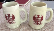 Vtg Stein Mug Heavy Red Eagle Shield Vanilla Milk Glass Bakelite Rare Set Of 2 picture