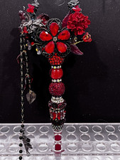 Halloween goth inspired black and Red Crescent moon floral focal fancy pen picture