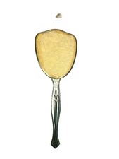 Vintage Gold Tone Hand Held Vanity Mirror Art Deco Style picture