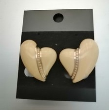 Vtg Enamel Heart Earrings Clip On picture