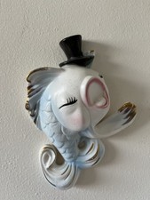 Nice Rare Lefton Vintage Top Hat Wall Fish Ceramic Mid Century Decor picture
