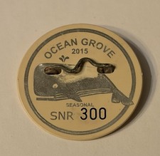 2015 Ocean Grove NJ Seasonal SNR Beach Badge 300 Whale Pinback Vintage Style Tag picture