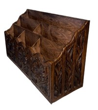 Vtg nice LERNER NY Faux Wood Plastic DESK/Organizer BOHO/Floral/TIKI  picture