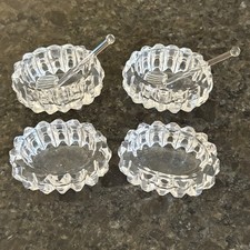 4 Crystal Oval Individual Open Salts With 2 Spoons picture