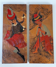 VINTAGE MID CENTURY ARGENTINA FOLK ART TOOLED COPPER WALL HANGING PANEL PLAQUES picture