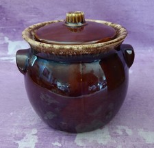 Hull Brown Drip Pottery Bean Pot with Lid Vintage Covered Glazed Oven Proof USA picture