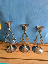 Vintage Set of 3 Christmas Tree Candle Holders. International Silver Company. picture