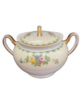 Vintage Meito Hand Painted China Floral Covered Sugar Bowl Made In Japan picture