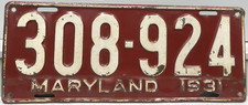 1931 Maryland License Plate 308-924 picture