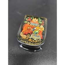 Vintage Russian Lacquer Box Small Signed Palekh Humpbacked Horse Fairy Tale picture