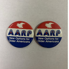 Vintage Collectibles - AARP Pin back Buttons Set of 2 Red White Blue picture