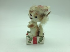 Vintage Ucagco Christmas Puppy Dog on Present Holiday Japan Figurine Fur Trim picture
