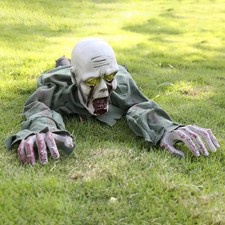 Electric Halloween Crawling Bald Head Ghost Climbing Zombie Figure Glowing Eyes picture