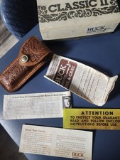 Buck Model 510 Classic II Folding Knife Box Papers Leather Sheath picture