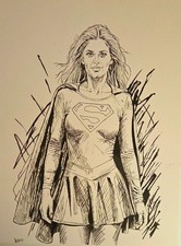 Original Inked Supergirl Comic Art on 9x12 (Helen Slater) picture