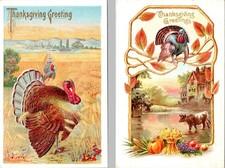 2~ca1910's Embossed HOLIDAY Postcards THANKSGIVING GREETING Turkey & Farms picture