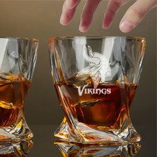 Custom Engraved Minnesota Vikings Whiskey Glass – 10 oz Twisted Rocks Glass picture