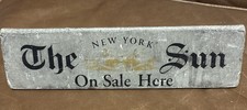 Antique 'The New York Sun' Newspaper Weight Wooden 3-Sided Sign Yellow & Black picture