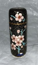 Vintage Chinese Cloisonne Enamel Trinket Box Cylinder Floral 2.5x1.25 inch picture