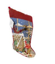 New Sferra reindeer Sleigh gingerbread & gingerbread house Needlepoint Stocking picture