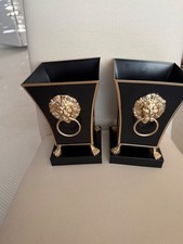 2 BLACK NEW METAL ELEGANT FOOTED REGENCY STYLE CACHEPOT PLANTERS picture