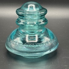 Antique Fred M. Locke Victor NY Aqua Glass Telegraph Telephone Insulator (P) picture