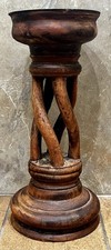 Large Antique Turned/Carved Hardwood Open Barley Twist Candle Stand MAKER’S MARK picture