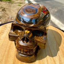 4.9LB Natural Tiger's Eye Quartz Skull, Fine Carving Crystal Healing Gift picture