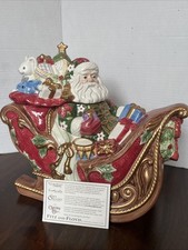 Rare Fitz And Floyd Ceramic Santa’s Sleigh Christmas Cookie Jar (with box) picture