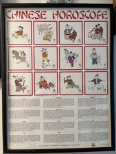 Chinese Horoscope Calander Zodiac Print Vintage 25x19 picture
