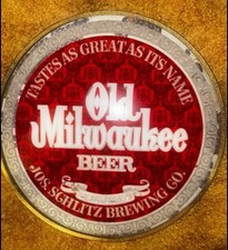 VINTAGE ROUND OLD MILWAUKEE GLASS BEER SIGN JOS SCHLITZ BREWING CO EST 1849 picture