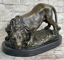 Real Bronze Metal Statue on Marble Base Male Lion Sculpture Art Deco Figure Deal picture