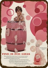 1967 Sexy Woman Bathing Pink LUSTRE CREME Vnt-Look DECORATIVE REPLICA METAL SIGN picture