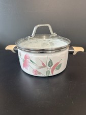 Vintage Mikasa Silk Flowers 3 Qt Enamel Pot Flawed Handle As Is picture