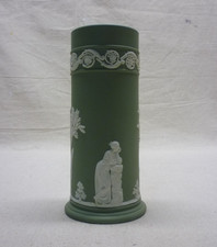 WEDGEWOOD SAGE GREEN JASPERWARE CYLINDER SPILL VASE 6-1/2