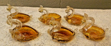 Handblown Venetian Murano Amber Gold Glass Swan Open Salt Dip Cellar Dishes (6) picture