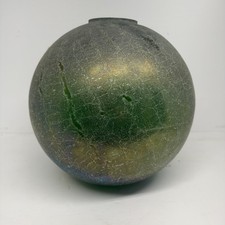 VTG Murano Italy Creazioni Silvestri Green Iridescent Crackle Glass Globe Vase picture