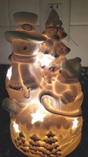 Vtg JCPenny Home Snowman Ivory Porcelain Bisque Accent Light 9