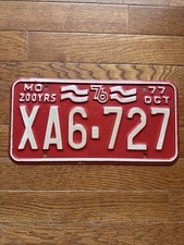 Vintage 200 Years Bicentennial 1976 Missouri License Plate Red 1977 OCT XA6 727 picture