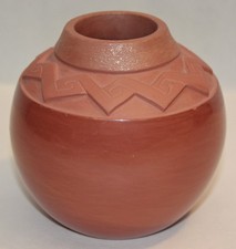 Vintage Irene Tse-pe San Ildefonso Pueblo,  Carved Red Pot with Micaceous Clay picture