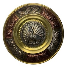 Vintage Thanjavur Silver Copper Brass Art Plate Peacock And Flower Tanjore Plate picture