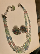 vintage estate DEMI CRYSTAL NECKLACE AND CLUSTER CLIP ON EARRINGS picture