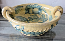 Vintage Casal H. Mex. Terracotta Bowl Handpainted Blue Cream Crackled Glaze picture
