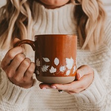 Fall Leaves Stoneware Coffee Mug: Orange Fall Coffee Mug - Halloween Mug picture