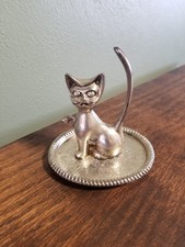 Vintage MCM Cat Jewelry Ring Trinket Dish Holder Silver Plated Made in China picture