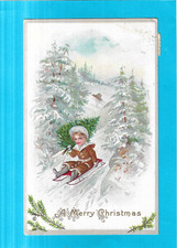 Holiday Postcard-A Merry Christmas-1915-Bringing Christmas Tree on Sled picture